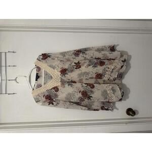 Living Doll Floral Lace Trim Long Sleeve Blouse Size Small